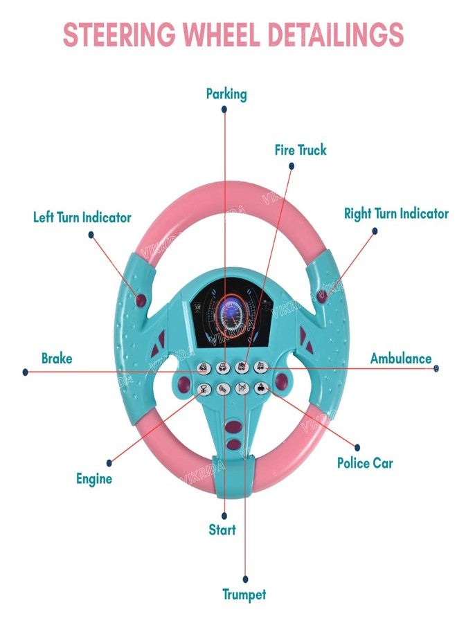 VikriDA Pretend Adventure Steering Wheel for Kids | Early Education Driving Toy with Light Music (Pink) - Image 2